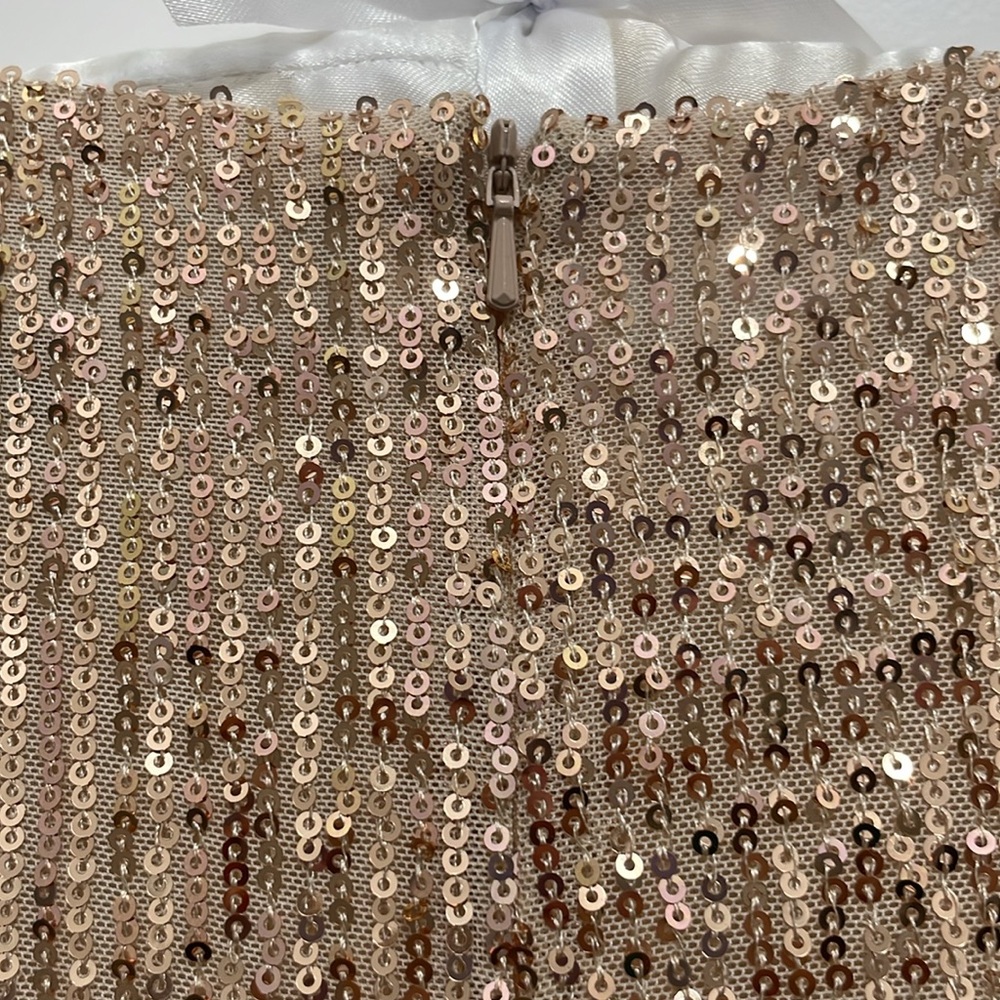Mac Duggal Champagne Sequin High-Low Twist Front Gown - Picture 8 of 16